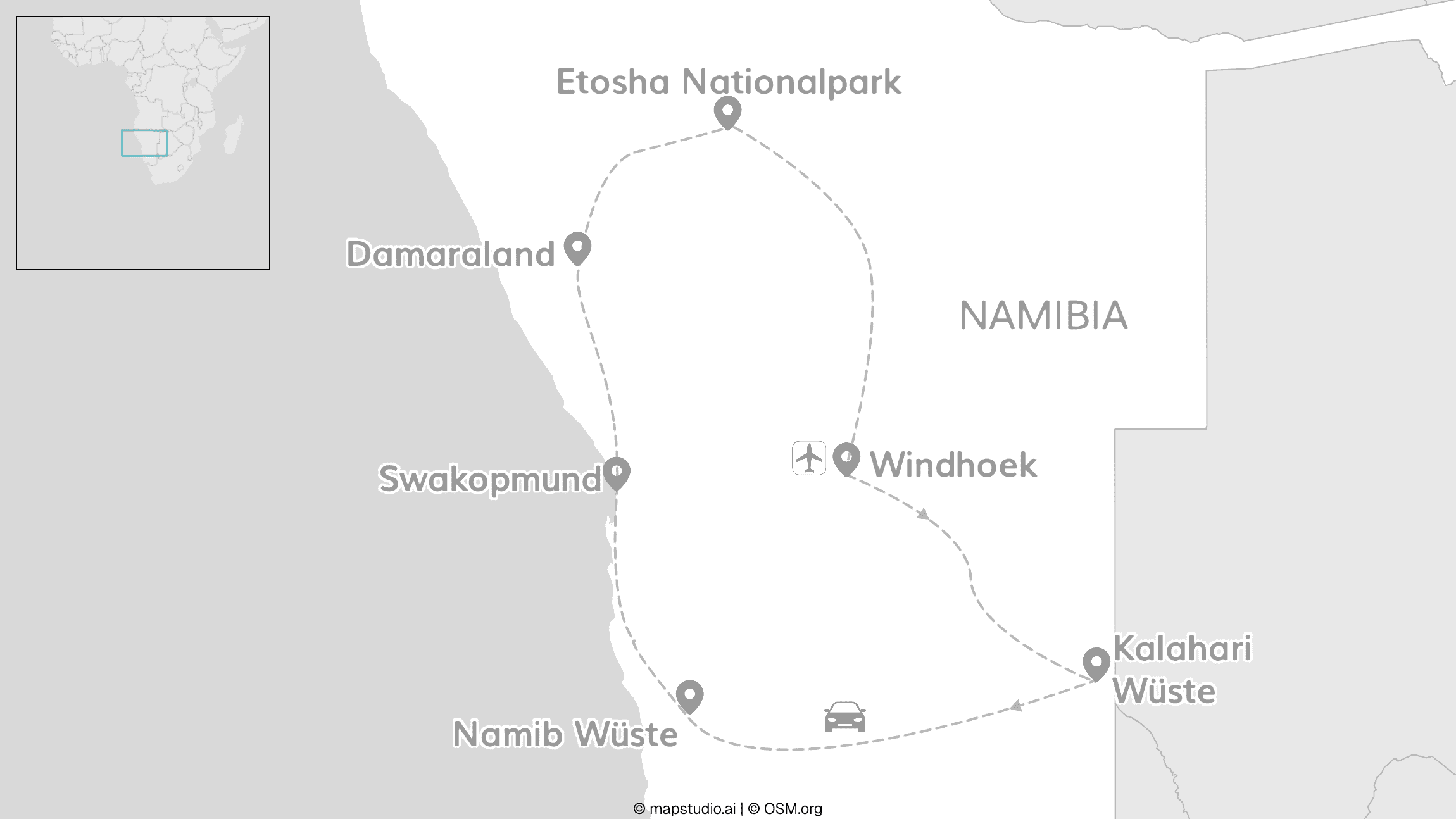 Namibia Roadtrip: Kalahari, Namib, Damaraland & Etosha