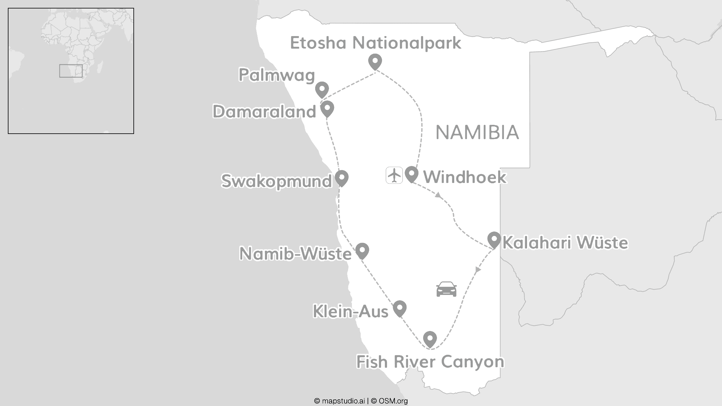 Namibia Roadtrip: Etosha Safari trifft Wüsten Vibes